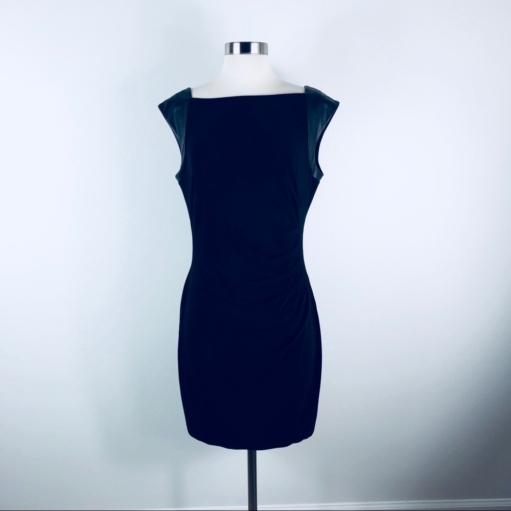 Anne Klein Black Faux Leather Sleeveless Dress